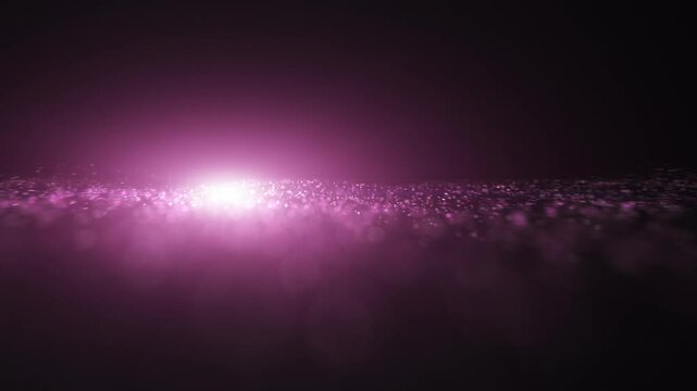 Seamless loop flicker violet dots flying towards camera with spot light background.