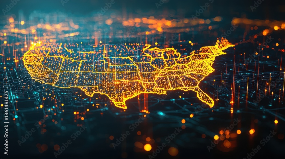 Poster comprehensive map of the united states displaying 5g network regions and coverage areas for enhanced