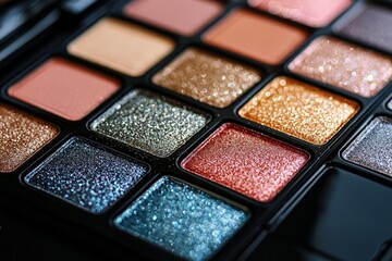 an eyeshadow palette with different shimmering shades