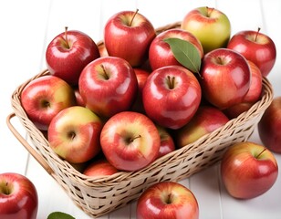 Fresh red apples in a fruit basket, isolated on a white background