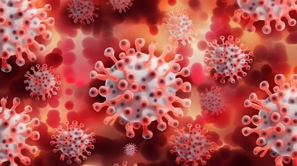 Microscopic Virus, Blood Cells, Infection, Red Background, Medical