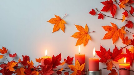 Autumn red maple leaves scattered on the ground in a colorful park setting