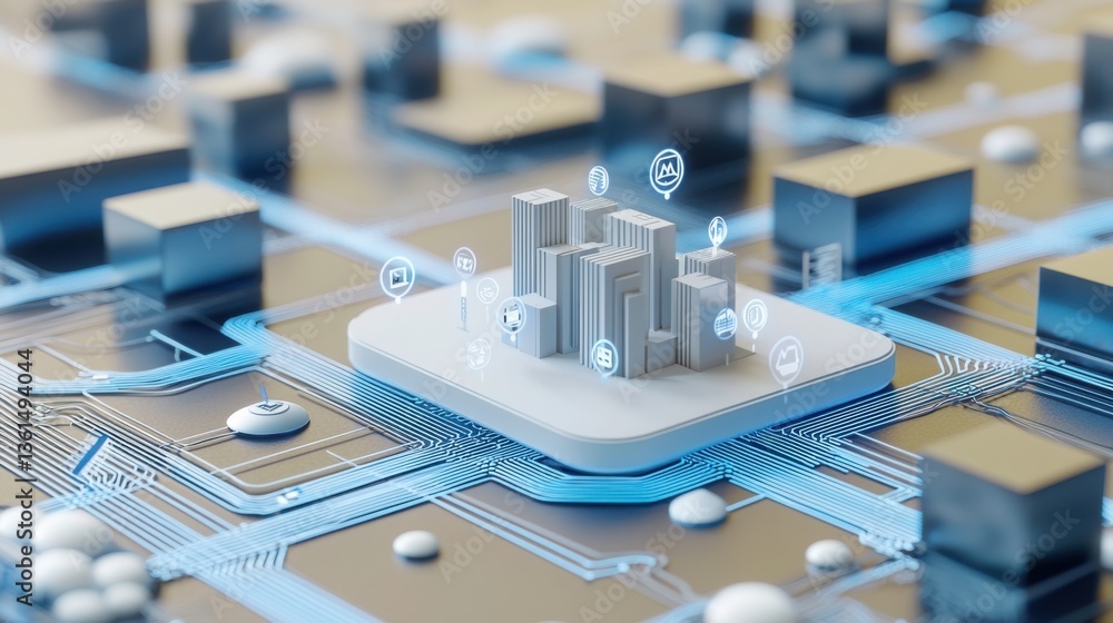 Poster bustling city with numerous buildings depicting the cloud computing coverage and urban connectivity 