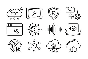 A Bundle of Computer related icons set with various symbols and elements in a doodle style