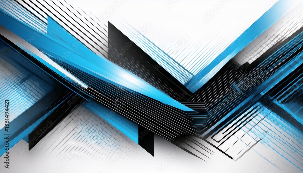 Poster abstract motion geometric shiny black and blue overlapping technology concept perspective on white b