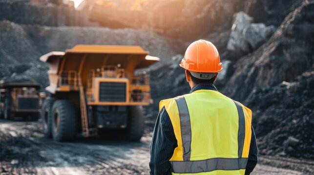 Mining Engineer Overseeing Heavy Machinery Operation