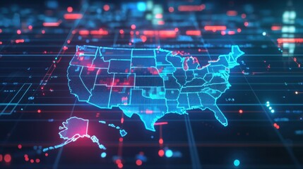 Fototapeta premium Creative digital glitch effect depicting the map of the united states representing modern connectivity and technology