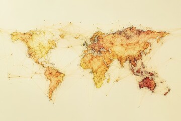 Network of connections showcased across a globe of abstract shapes illustrating global interaction, network of connections over globe of shapes