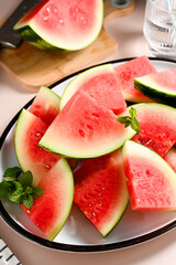 Close-up slice of fresh watermelon, summer vibes lifestyle