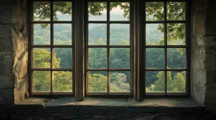 Forest window view scenery nature landscape green tree view window decor wallpaper