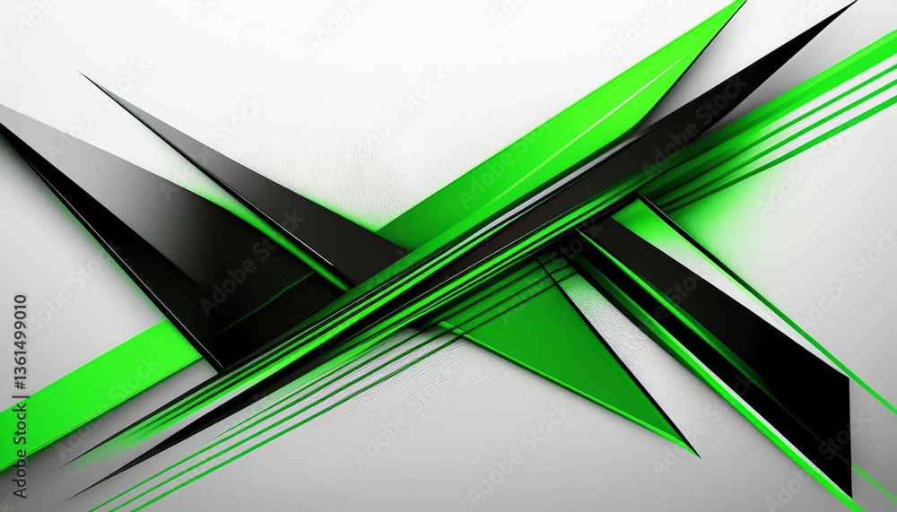 Poster abstract motion geometric shiny black and green overlapping technology concept perspective on white 