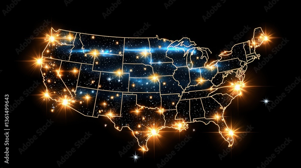 Poster the united states depicted with stars and a galaxy fade gradient creating a cosmic visual representa