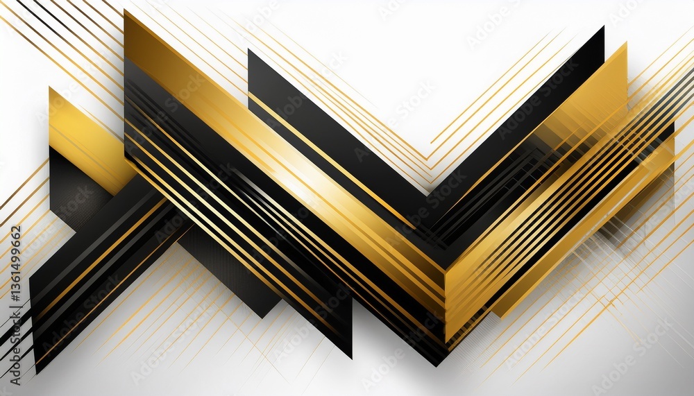 Poster abstract motion geometric shiny black and gold overlapping technology concept perspective on white b