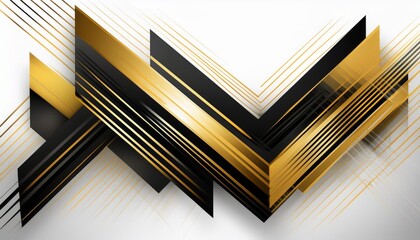 Abstract motion geometric shiny black and gold overlapping technology concept perspective on white background with copy space. Generated image