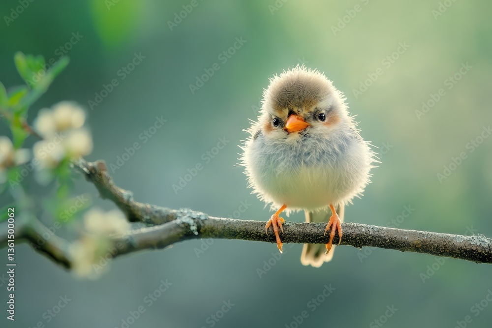 Poster sparrow chirps and cleans its beak while perched on a branch in a serene environment, sparrow on a b