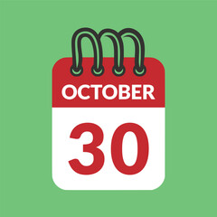 October 30 Calendar icon vector illustration.