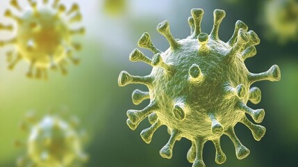 Microscopic Virus Close-up, Green Background
