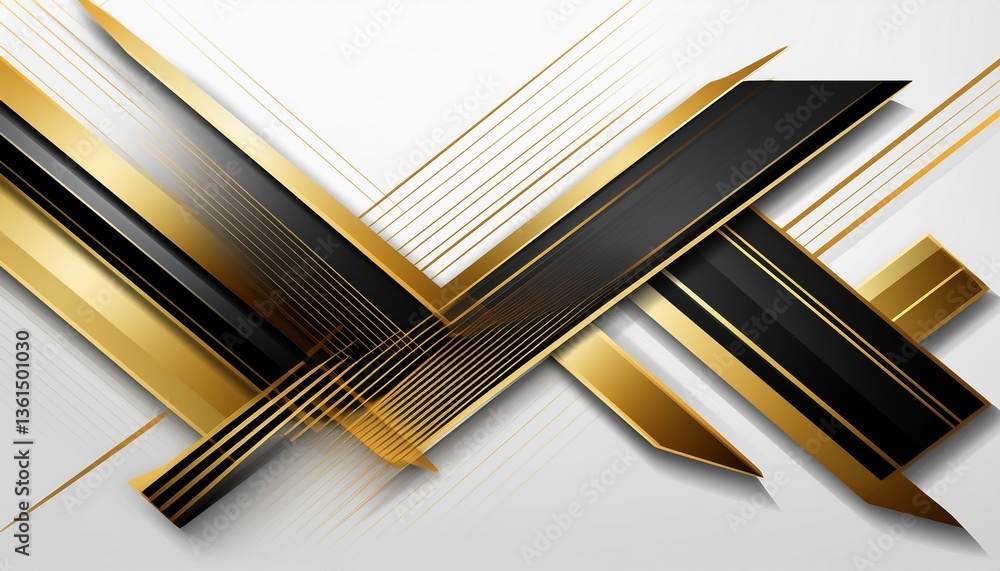Poster abstract motion geometric shiny black and gold overlapping technology concept perspective on white b