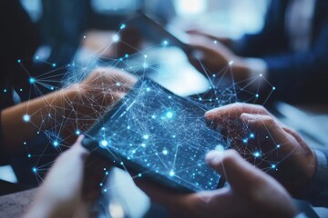 Colleagues collaborating on data processing utilizing digital diagrams in an office setting, data processing and diagrams over diverse colleagues discussing work