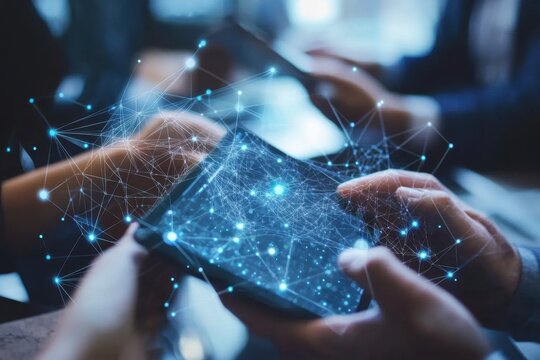 Colleagues collaborating on data processing utilizing digital diagrams in an office setting, data processing and diagrams over diverse colleagues discussing work