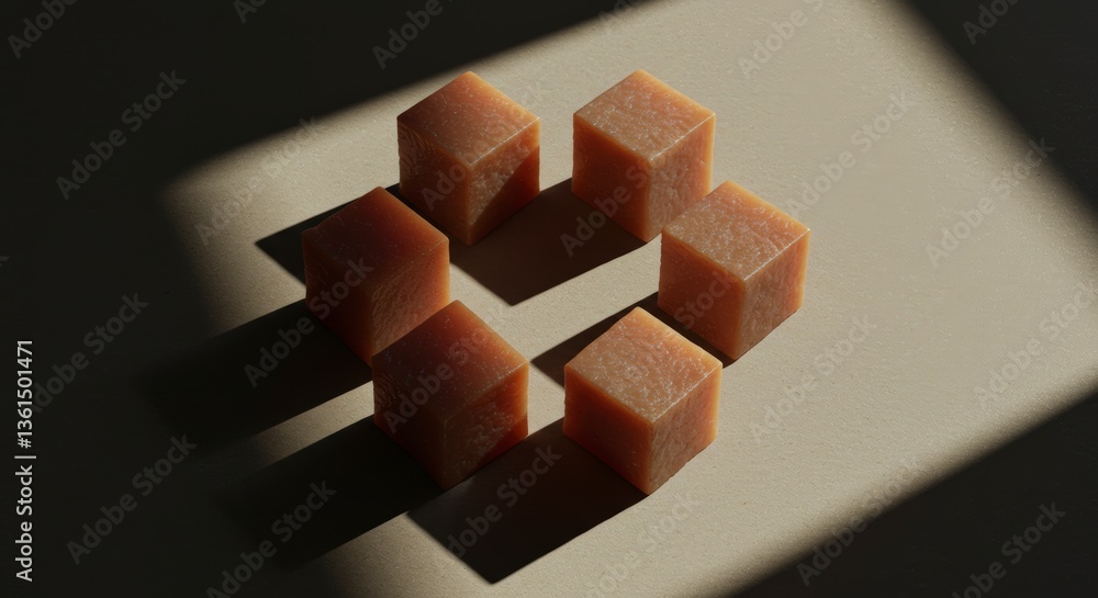 Poster cubes arranged with shadows creating interesting geometric composition