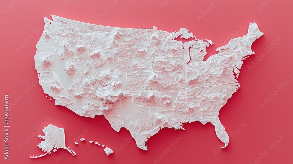 Poster simplistic map of the united states highlighting minimalist design with clean lines and subtle conto
