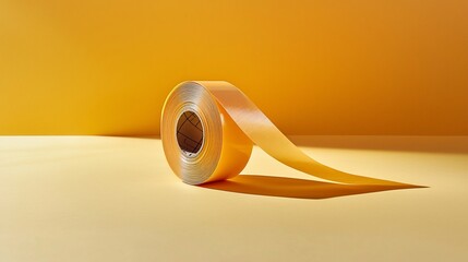 Rolled Gold Ribbon on a Mustard Yellow Studio Background