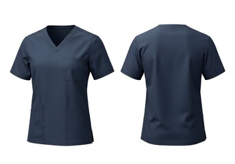 Navy Blue Nurse Scrubs Top Mockup on White Background – Realistic Fabric Folds and Creases