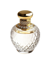 Transparent background image separated png. Luxury Crystal Perfume Bottle with Gold Accents on Transparent Background