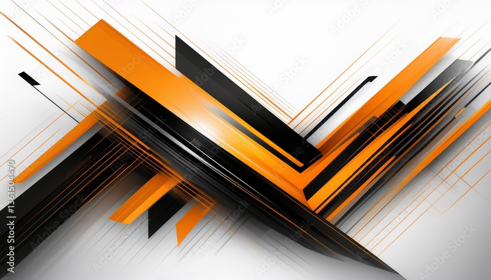 Poster abstract motion geometric shiny black and orange overlapping technology concept perspective on white