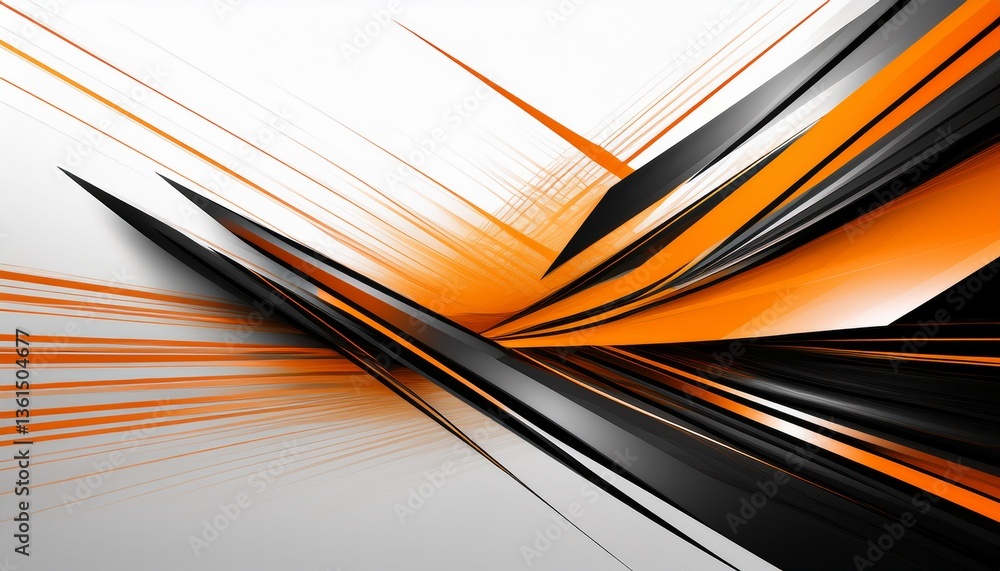 Poster abstract motion geometric shiny black and orange overlapping technology concept perspective on white