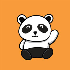 Smiley Panda sitting and raising hand