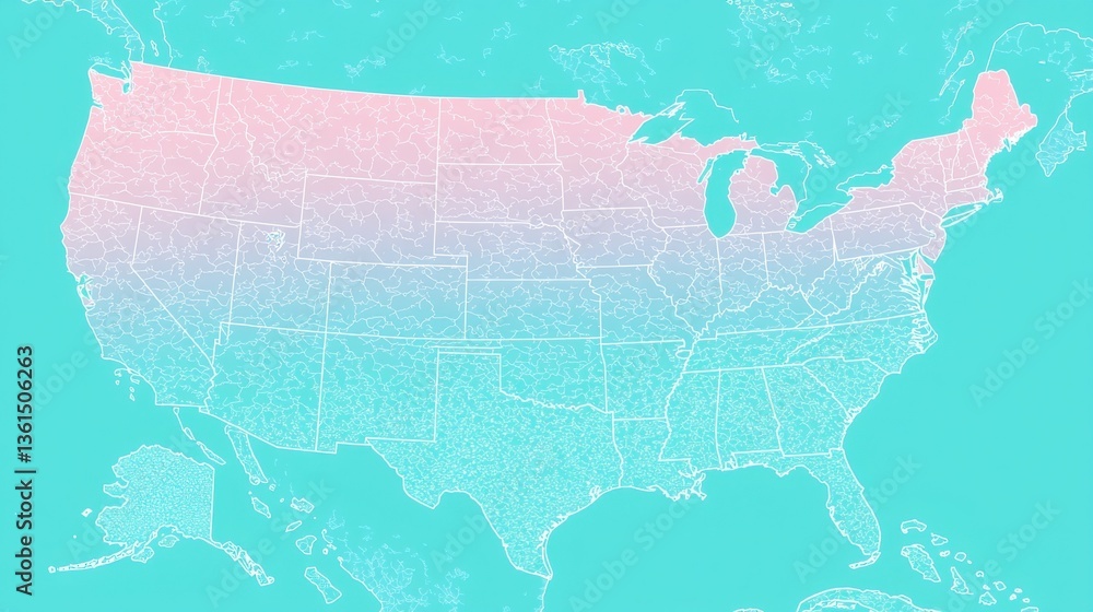 Poster a colorful map of the united states featuring a rainbow gradient displaying diversity and unity