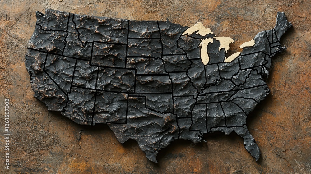 Poster map of the united states with robotic texture elements for a unique and modern interpretation of geo