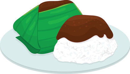 Pulut Inti or glutinous rice with sweet coconut topping  traditional Malaysian dessert vector illustration