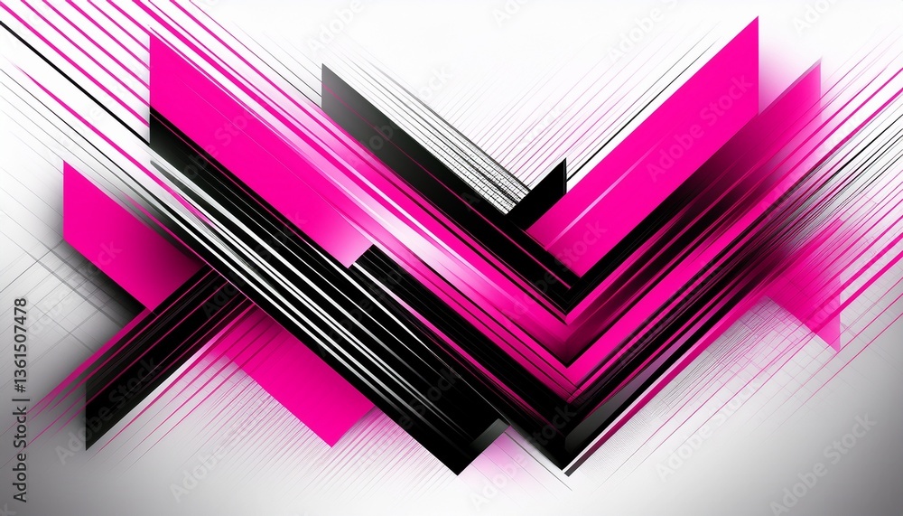 Poster abstract motion geometric shiny black and pink overlapping technology concept perspective on white b