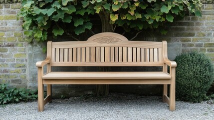 Elegant Wooden Garden Bench Against Brick Wall