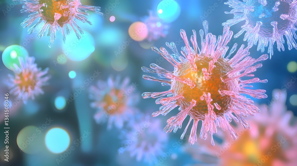 Poster microscopic virus particle 3d render