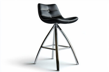 Sleek metal bar stool with black leather seat standard modern kitchen space furniture design minimalist environment upscale viewpoint contemporary concept for dining areas