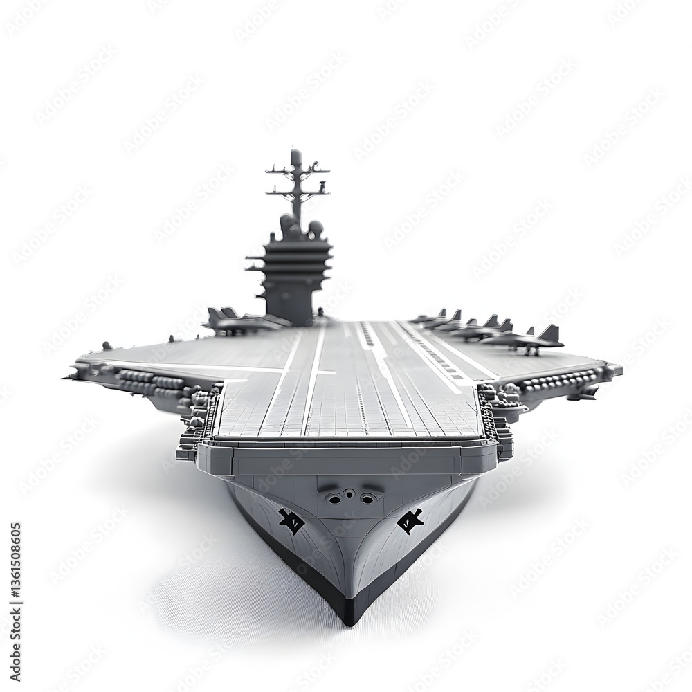Poster toy aircraft carrier isolated on white background model photography studio environment front view pl