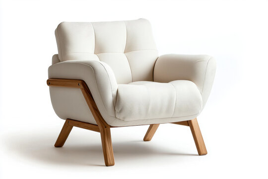 Elegant soft cream-colored fabric armchair with wooden frame for cozy living spaces home decor inspiration modern furniture design serene indoor environment stylish viewpoint