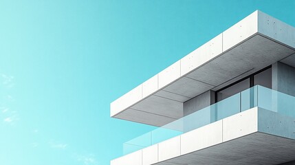 Obraz premium Minimalist Architecture with Concrete Balconies Against a Bright Sky