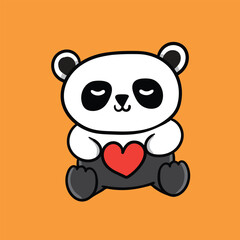 Kawaii panda hold heart in cartoon style