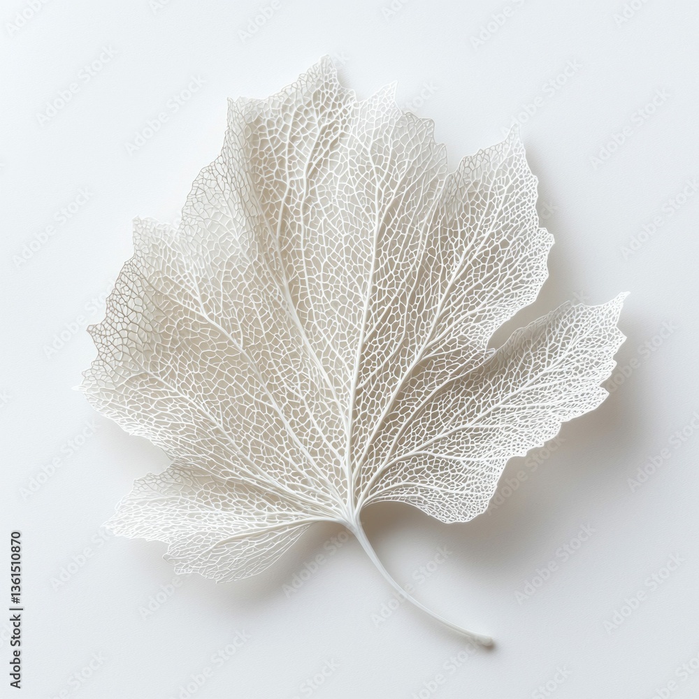 Poster the pristine white leaf skeleton displays its fine veins and delicate structure in a minimalist comp