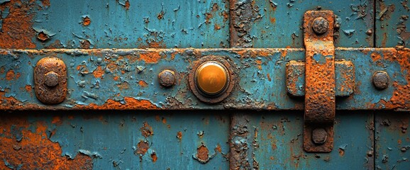 Rusted Metal Door Detail with Peeling Paint