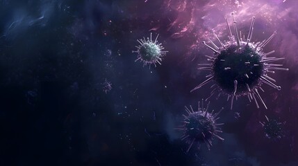 Fototapeta premium Microscopic Virus Particles in Space, Nebula Background