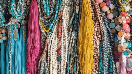 Vibrant Collection of Beaded Necklaces and Tassels