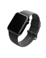 Transparent background image separated png. Black Smartwatch with Silicone Strap on Transparent Background