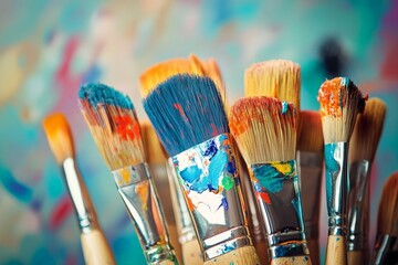 colorful paint brushes painting studio