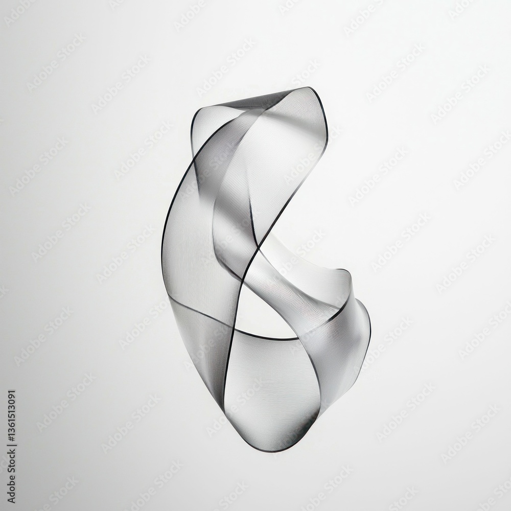Poster an elegant, translucent ribbon gracefully flows and curves in a seamless white space, creating a dyn